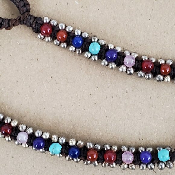 Elly Preston Multi Color Gemstone Mother of Pearl Woven Bead Wraparound Watch - Picture 6 of 6